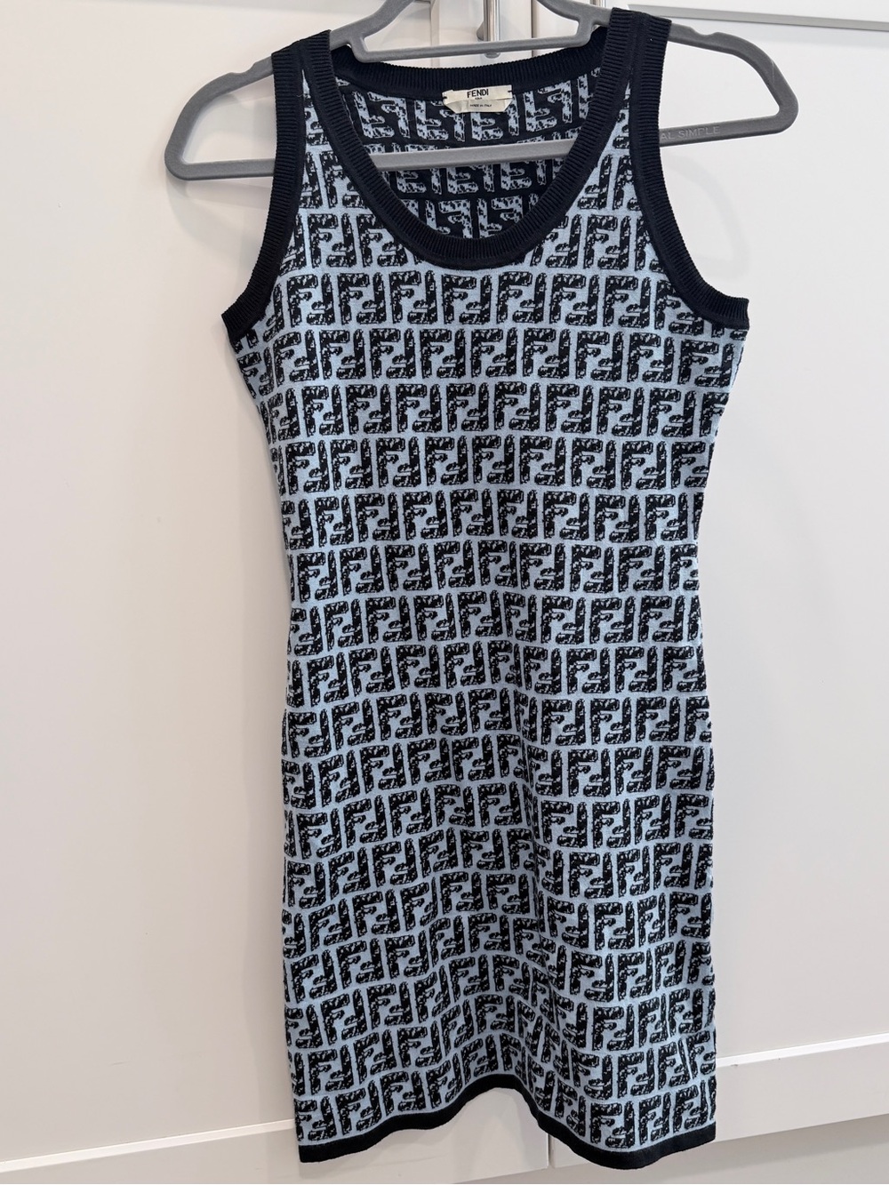 Fendi FF Logo Knit Mini Dress Blue Black Sleeveless Bodycon IT 38 / fits XS-S